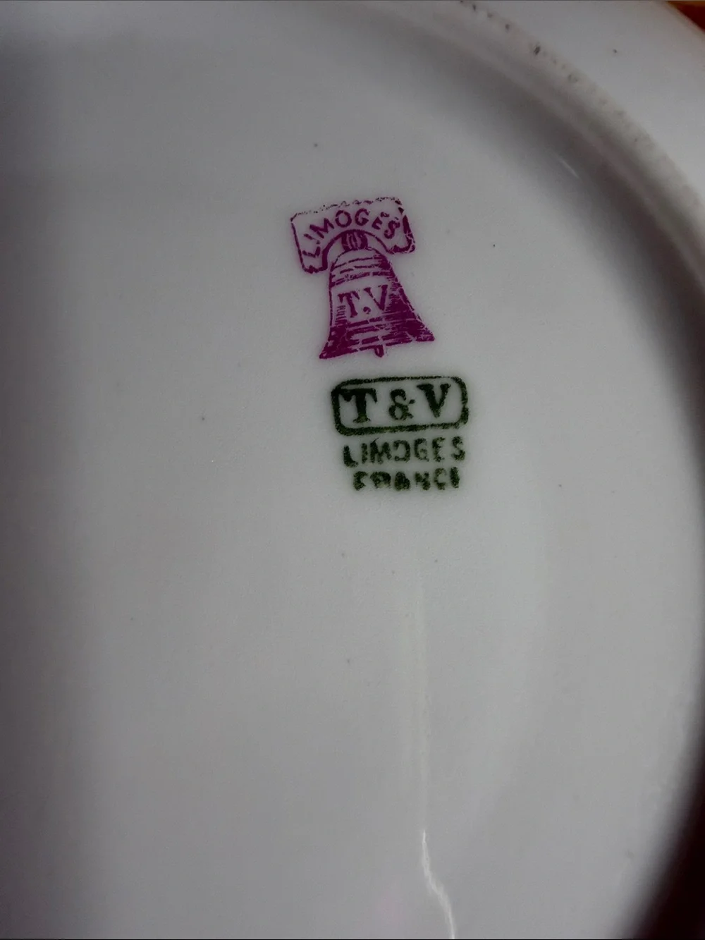 Antique Limoges France T&V Mustache Cup and Saucer Set Floral 1907-1919